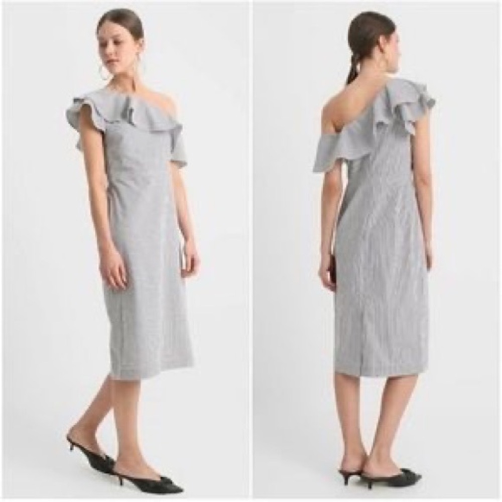 Banana Republic one shoulder ruffle seersucker pencil skirt dress size 6